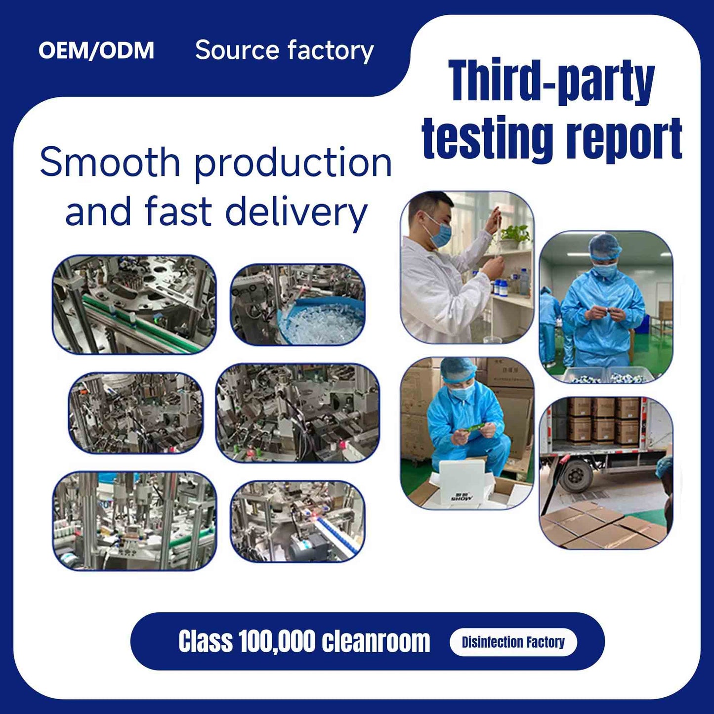 Production line, quality inspection and delivery photos of cleanroom manufactured nasal sticks