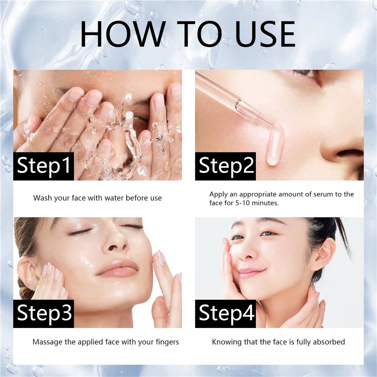 Four steps tutorial for niacinamide serum daily facial care routine