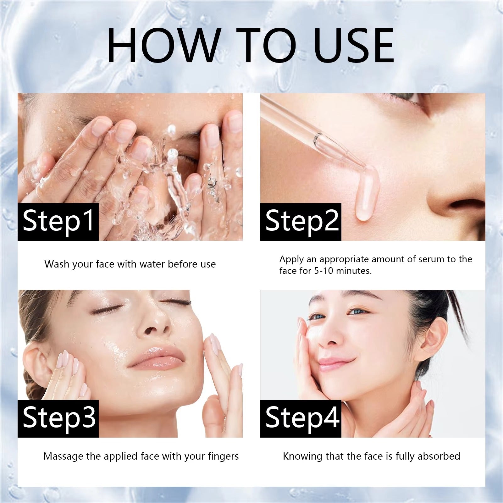 Four steps tutorial for niacinamide serum daily facial care routine