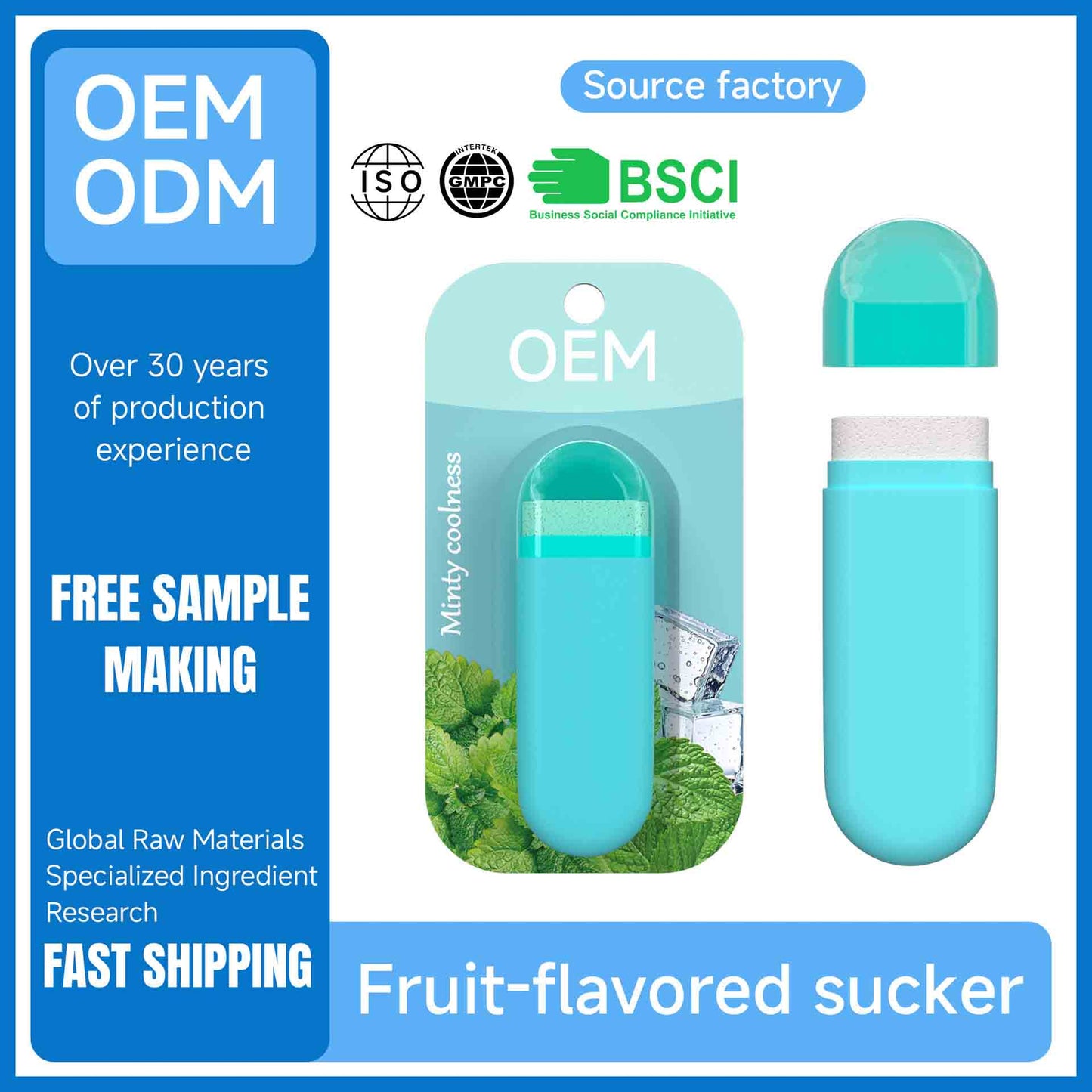 Mint flavor portable breath freshener stick with blister pack shows factory OEM ODM customization support