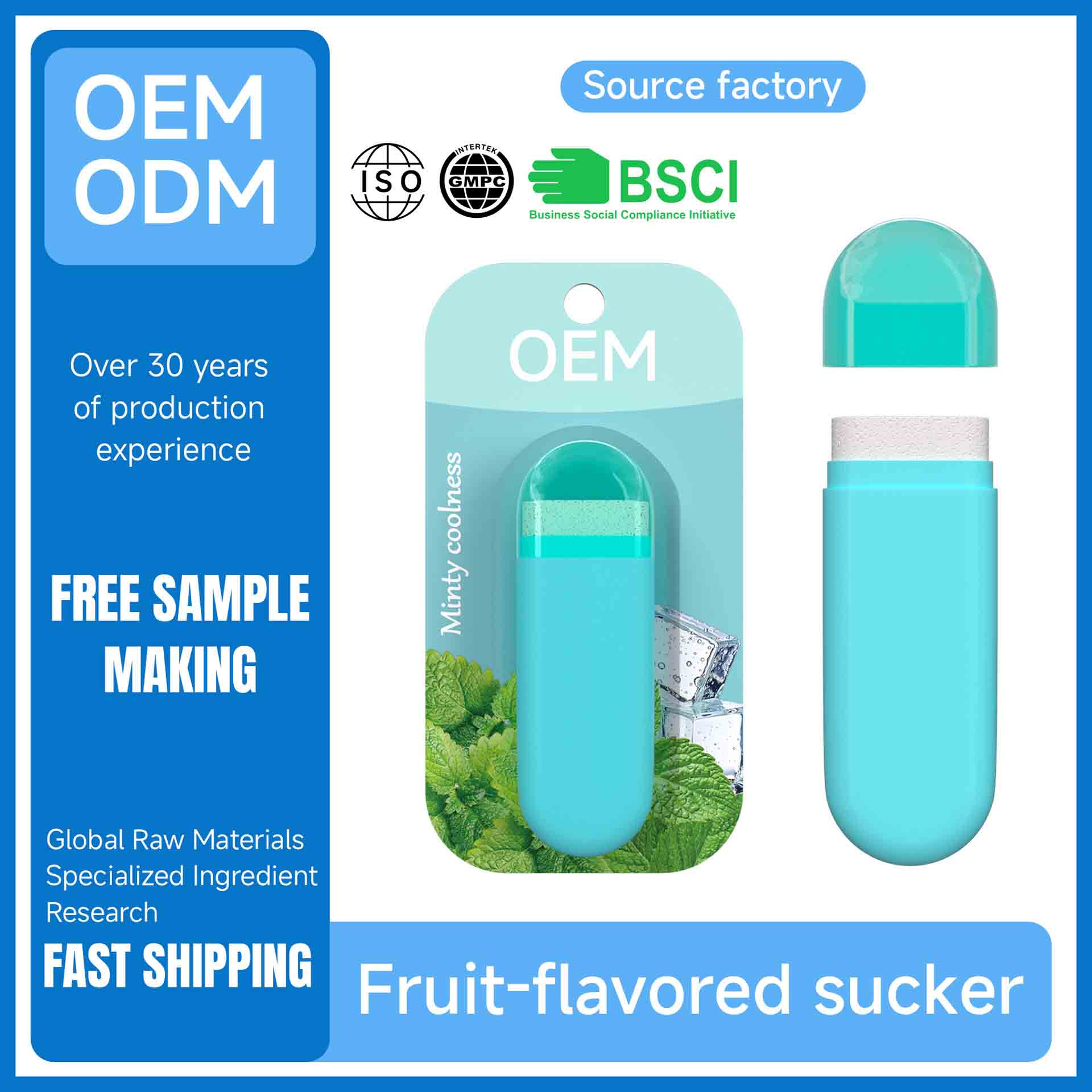 Mint flavor portable breath freshener stick with blister pack shows factory OEM ODM customization support