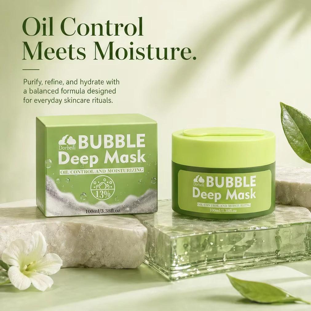 Bubble deep mask packaging set natural green aesthetic shot
