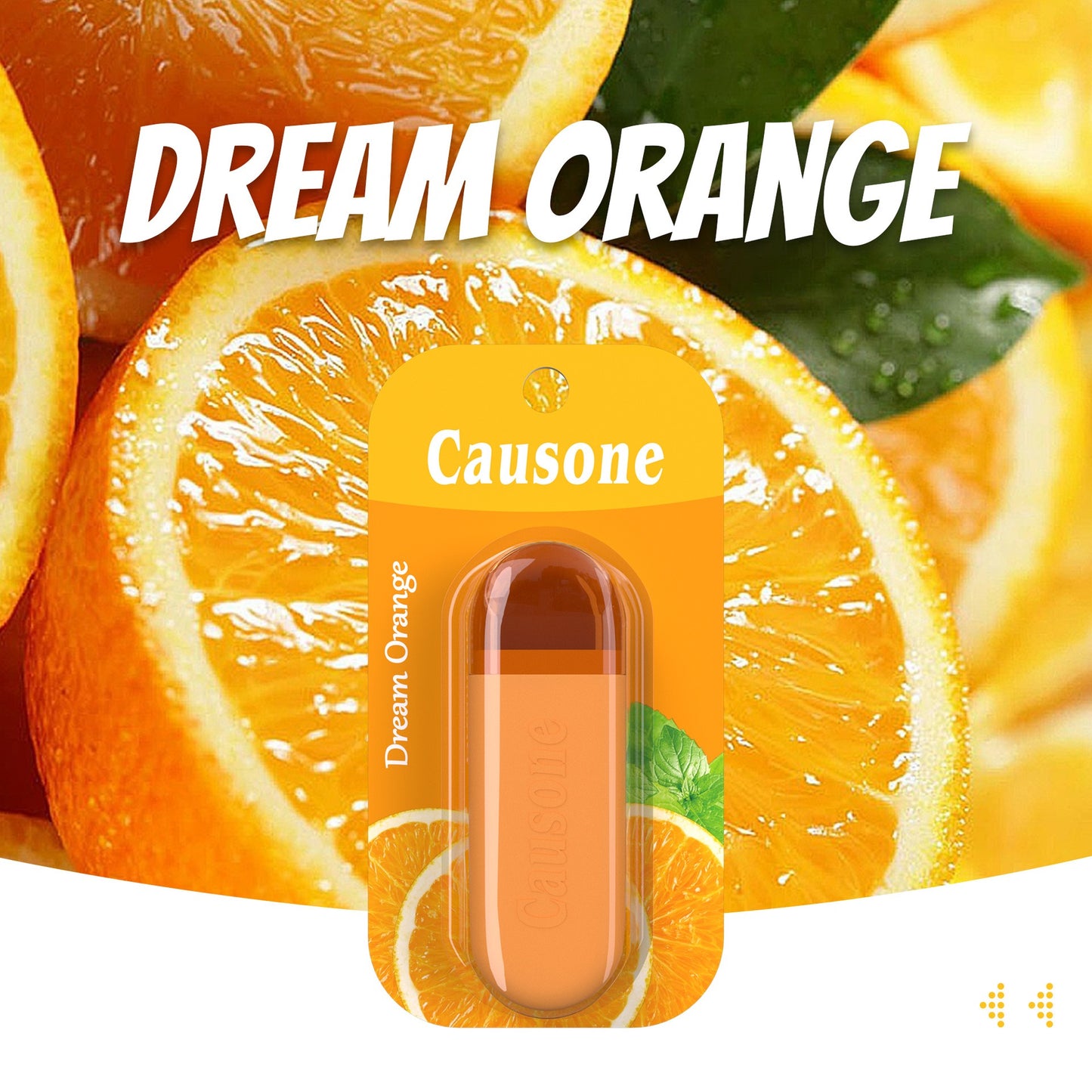 Sweet orange flavor pocket breath freshener stick set on juicy orange fruit slices