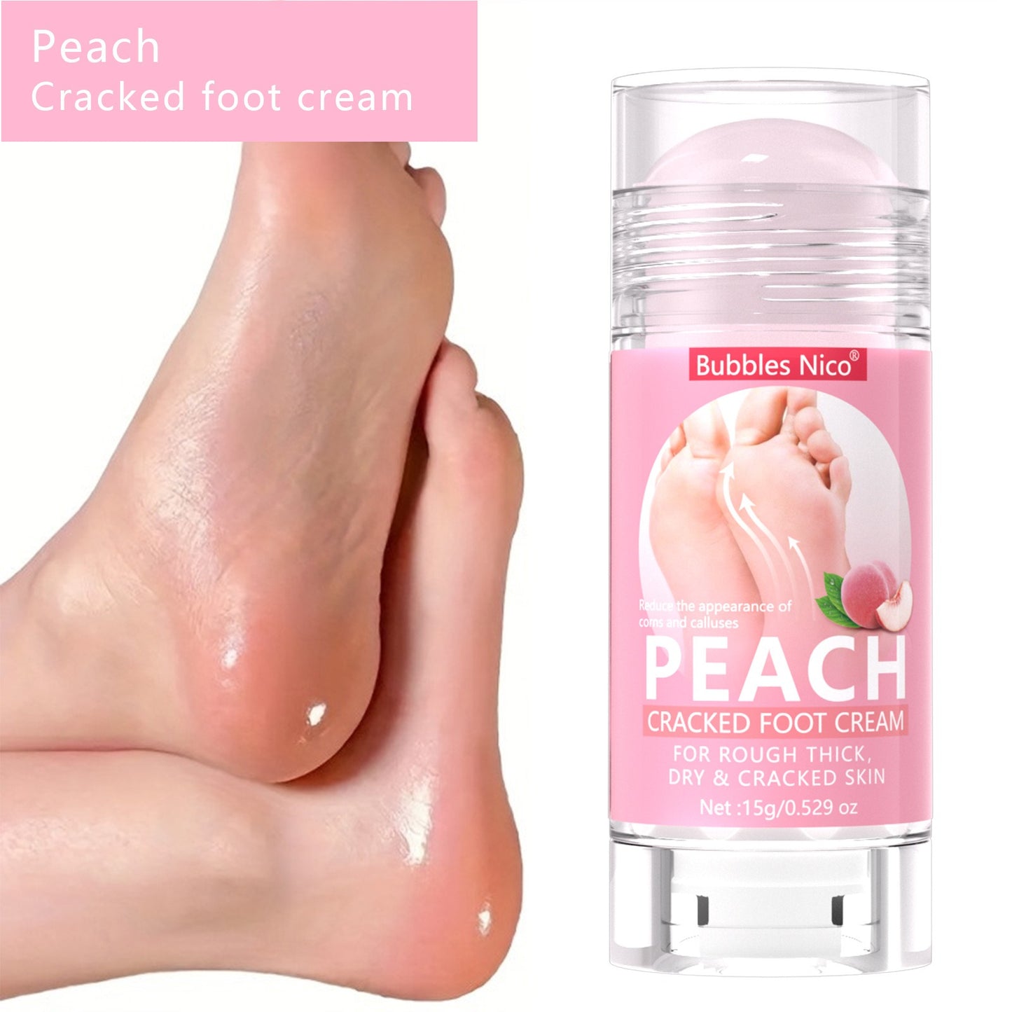 Peach foot repair stick shown alongside softened smooth feet