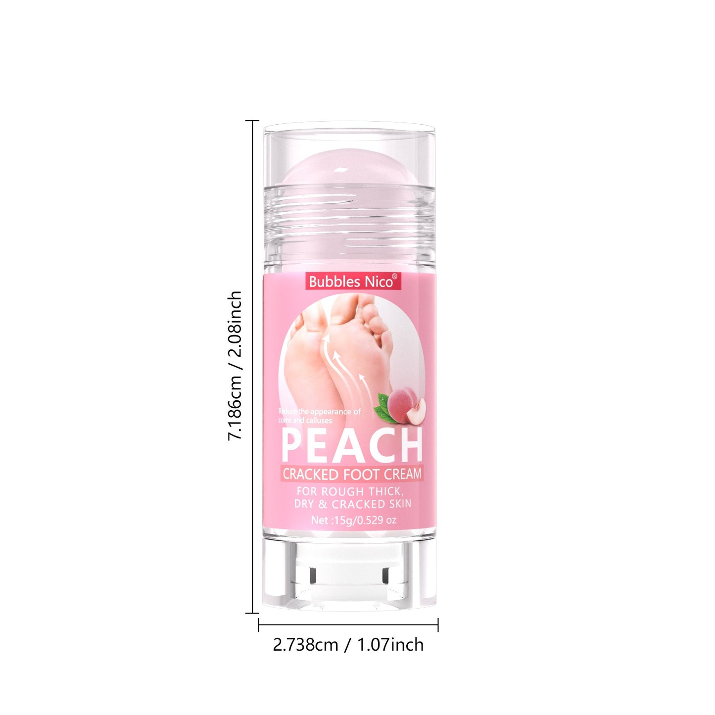 Portable foot balm stick with complete length and diameter measurements