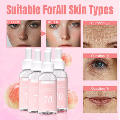 Peach niacinamide serum before after effect for dull textured skin, suitable for all skin types