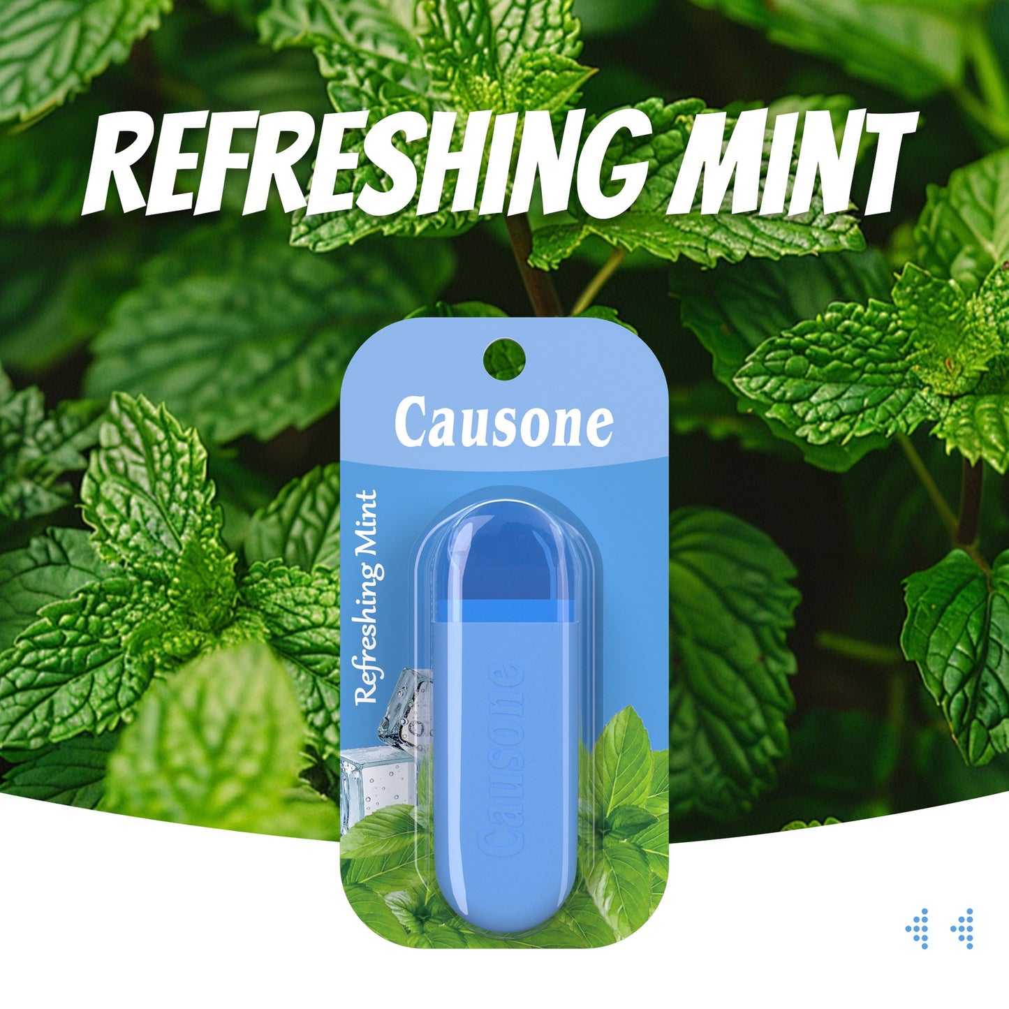 Refreshing peppermint breath freshener stick packaged against lush natural mint foliage