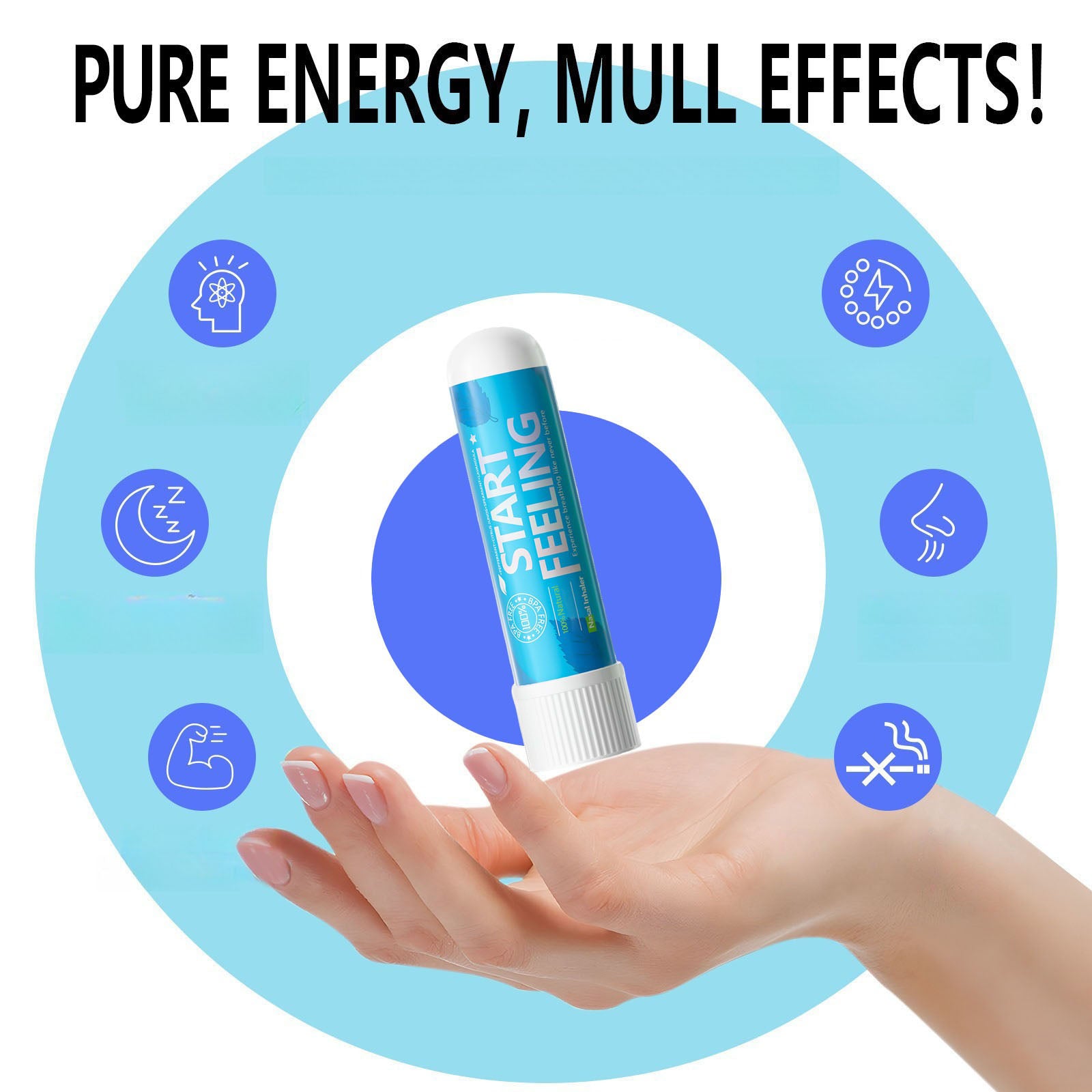 Single peppermint nasal inhaler presented with multiple practical functional icons