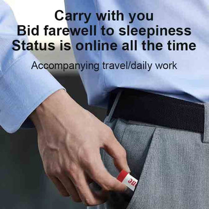 Hand taking small portable inhaler out of trouser pocket for travel and daily work anti sleepiness