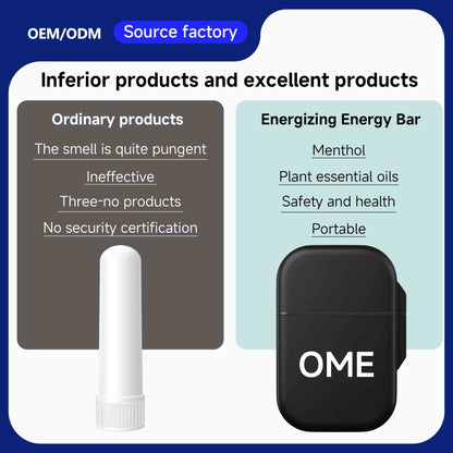 Side by side comparison highlights natural safe ingredients and portability of upgraded nasal inhaler