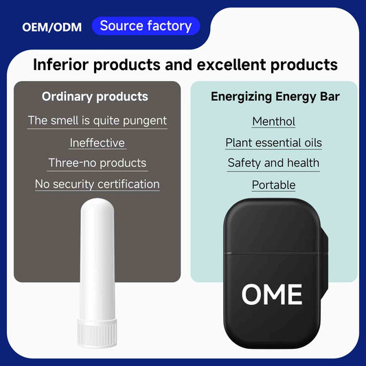 Side by side comparison highlights natural safe ingredients and portability of upgraded nasal inhaler