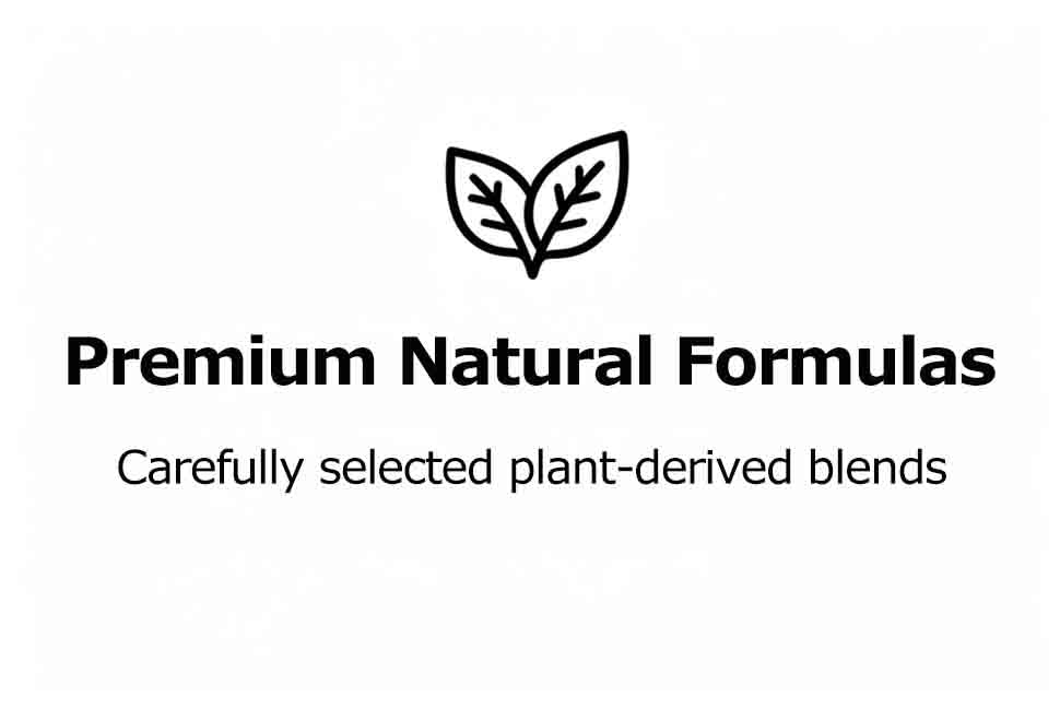 Leaf icon badge highlighting premium natural plant-derived formulas for reliable shopping.