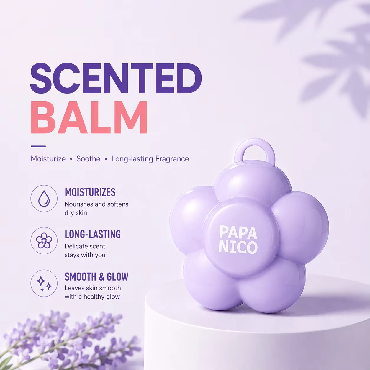 Purple flower solid fragrance balm moisturizing long-lasting scent display
