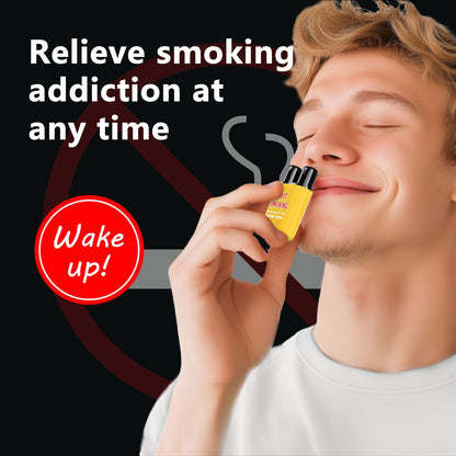 User uses portable nasal inhaler to ease cigarette cravings anytime anywhere