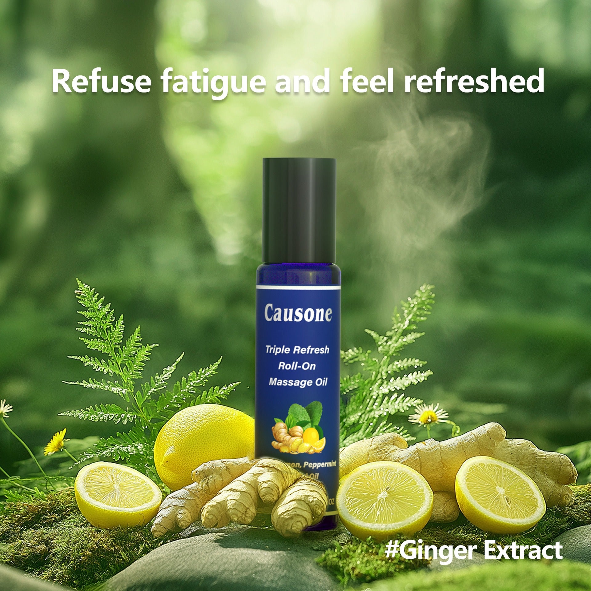 Natural ginger lemon peppermint roll-on oil eliminates fatigue and delivers refreshing sensation