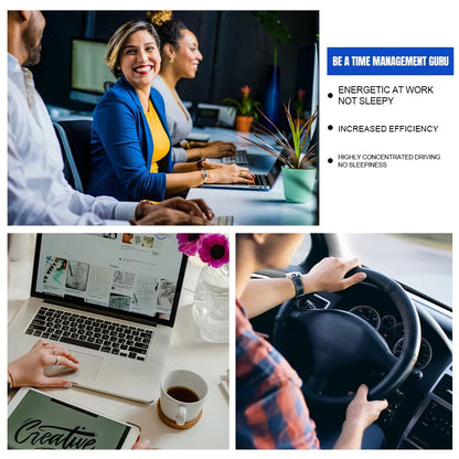 Scene collage showing the inhaler keeps users energetic and focused during office work and long driving trips