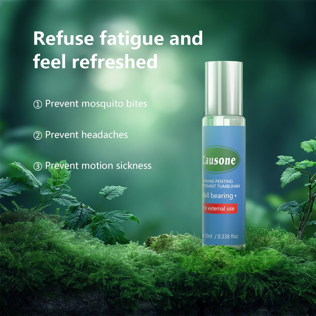 Mint roll-on oil relieves fatigue, motion sickness and mosquito bite discomfort