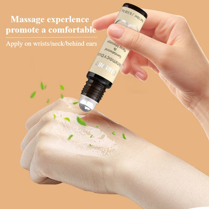 Roll-on massage essential oil applied smoothly onto wrist skin