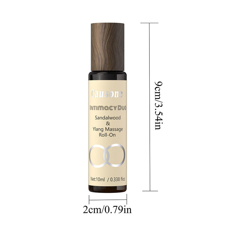 Single roll-on essential oil bottle marked with full height and width dimensions