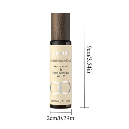 Single roll-on essential oil bottle marked with full height and width dimensions