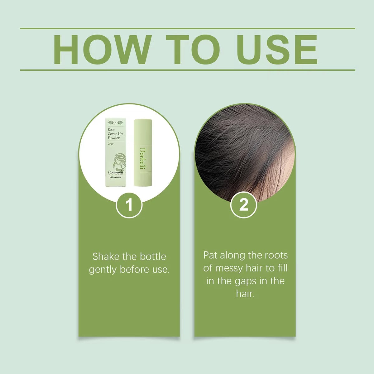 Simple tutorial chart for instant grey root touch up powder application