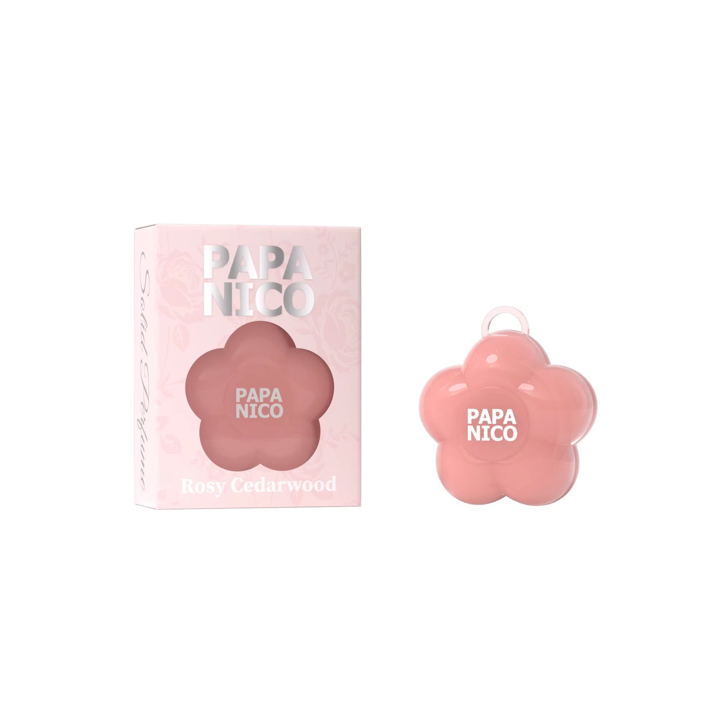 Pink flower solid balm rosy cedarwood scent box set white background