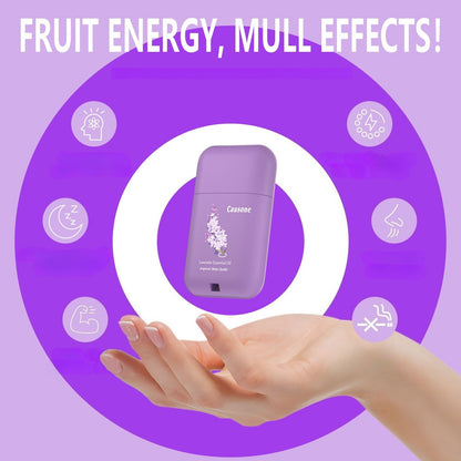 Lavender nasal inhaler displayed with multiple practical functional icons