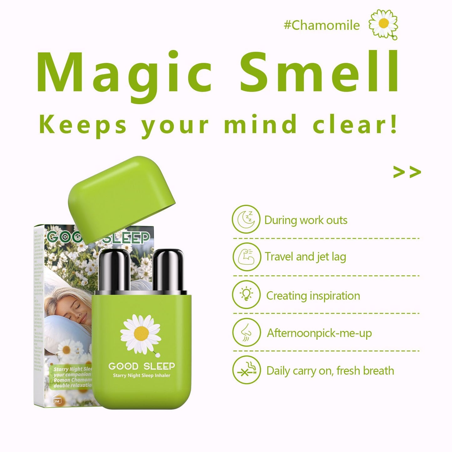 Portable chamomile inhaler fits travel workout work and daily fresh breath needs