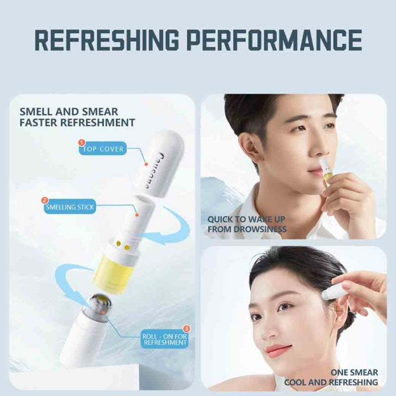 Two usage modes including inhaling directly and rolling onto skin demonstrated clearly