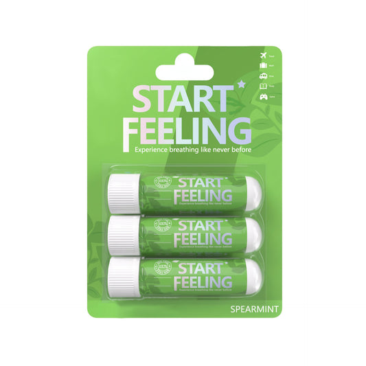 Three spearmint nasal inhalers sealed in one hanging retail blister card package