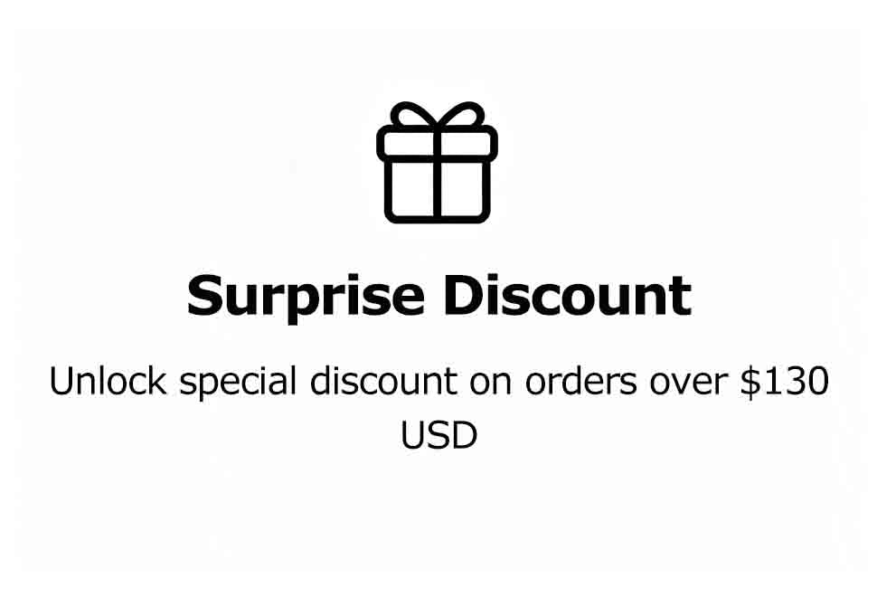 Gift box line icon marking surprise special discount available for orders exceeding 130 US dollars.