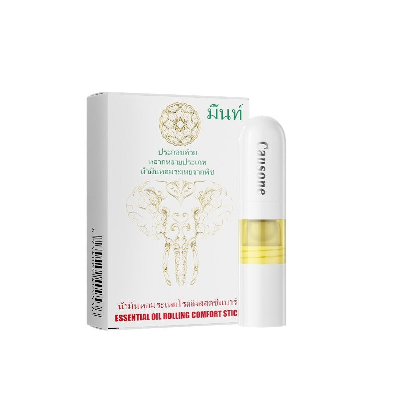 Single dual-use essential oil comfort stick paired with printed outer package