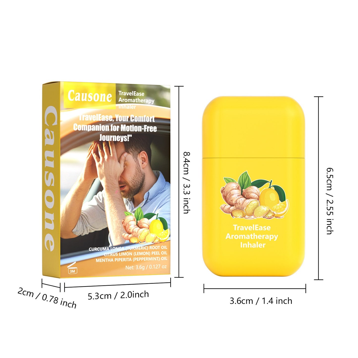 Complete length and width dimension markings for product box and aromatherapy inhaler case