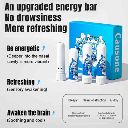 Feature poster highlighting upgraded nasal inhaler with strong refreshing and anti-drowsiness effects