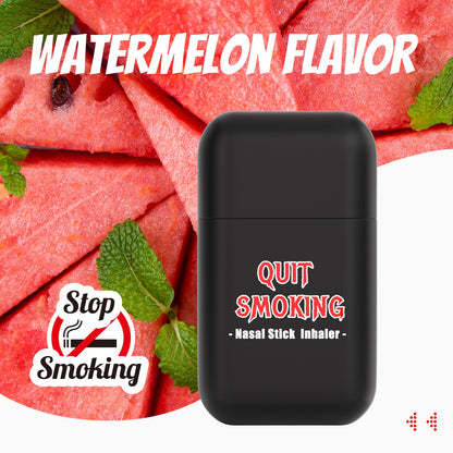 Smoking stopping nasal inhaler set against fresh watermelon fruit background