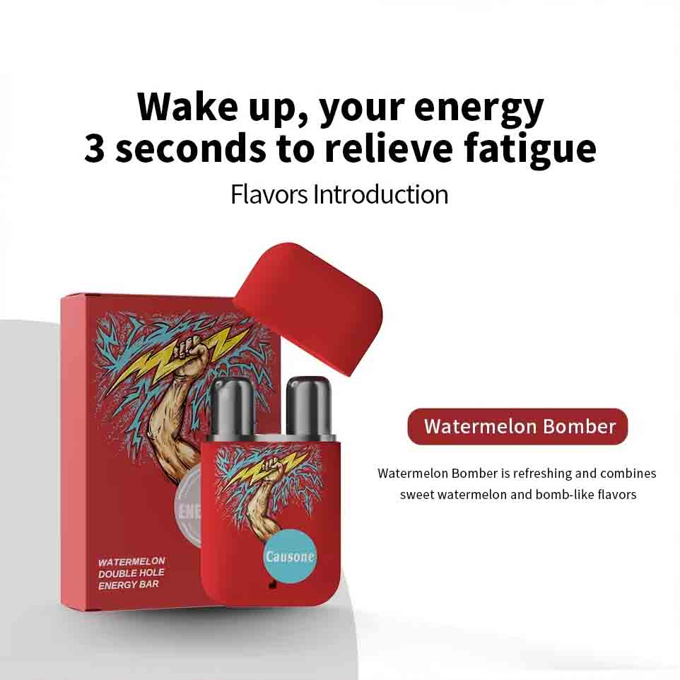 Red dual nozzle inhaler set introducing watermelon flavor