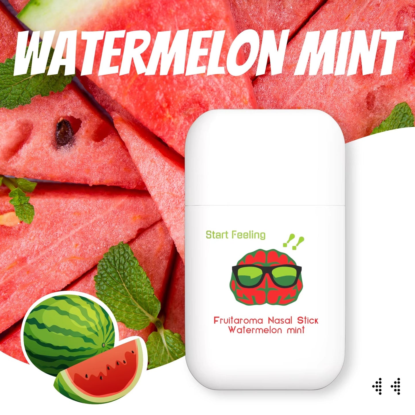 Refreshing watermelon mint nasal inhaler laid out with sliced watermelon and mint leaves